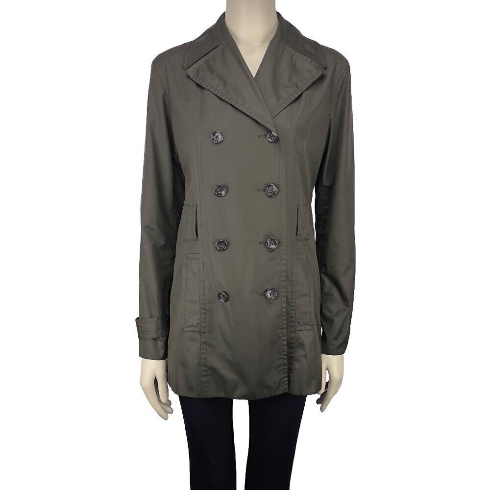 BANANA REPUBLIC Double Breasted Green Polyester Short Trench Coat Jacket Size S